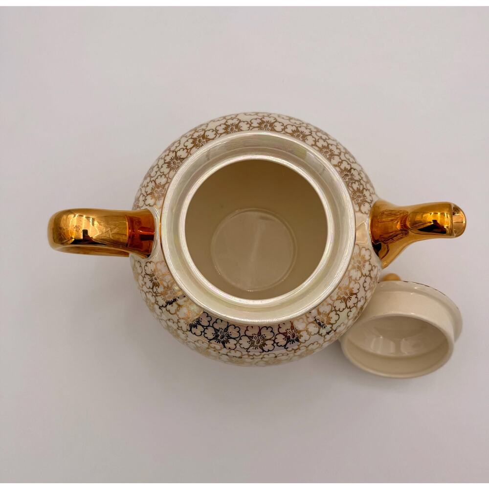 Vintage Geo Bowman Iridescent Porcelain Tea Set Gold Floral 3 Piece - Picture 5 of 16
